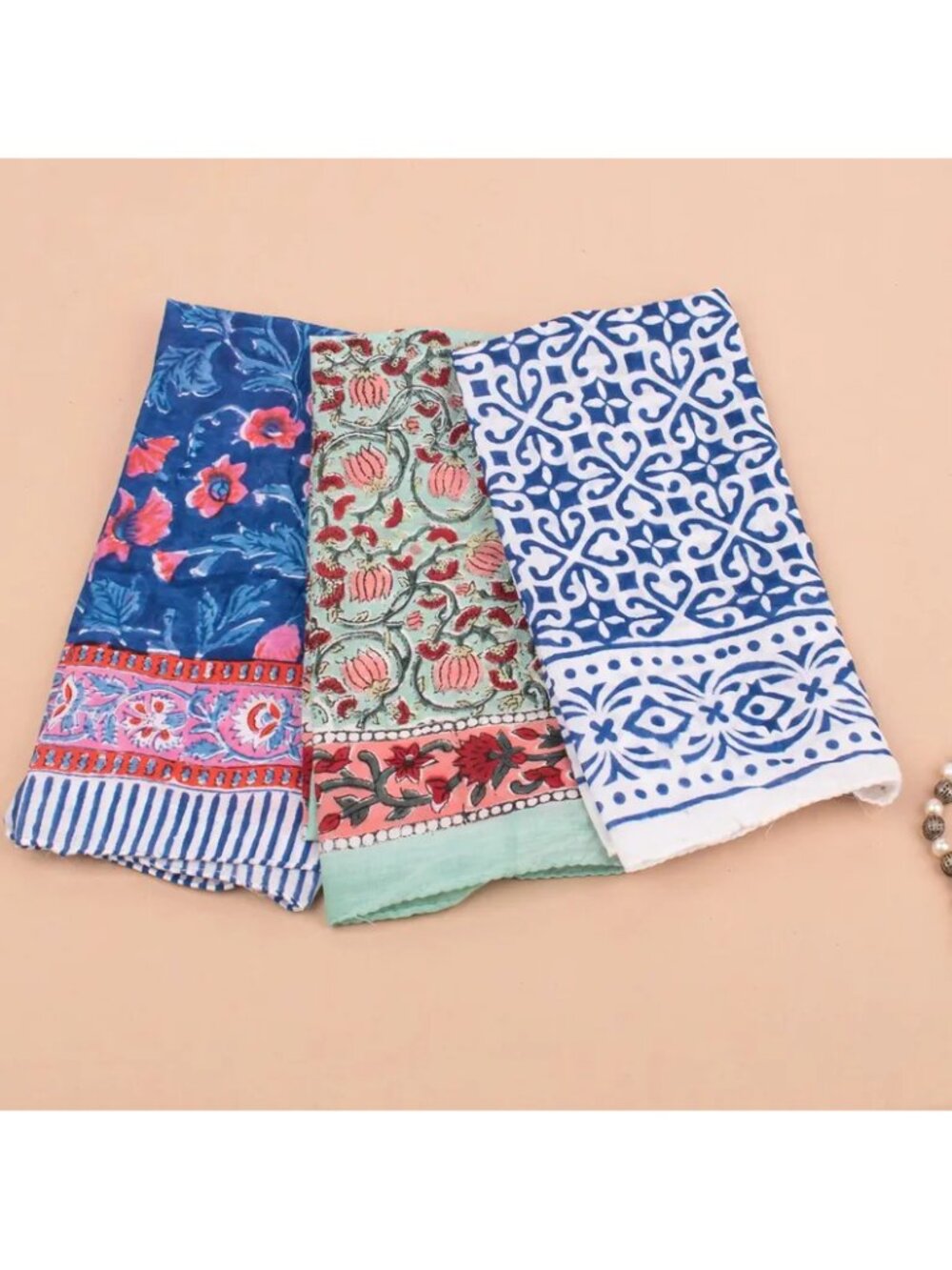 Boho Cotton Floral Print Bandanas, Set of 3 - Picture 5 of 8